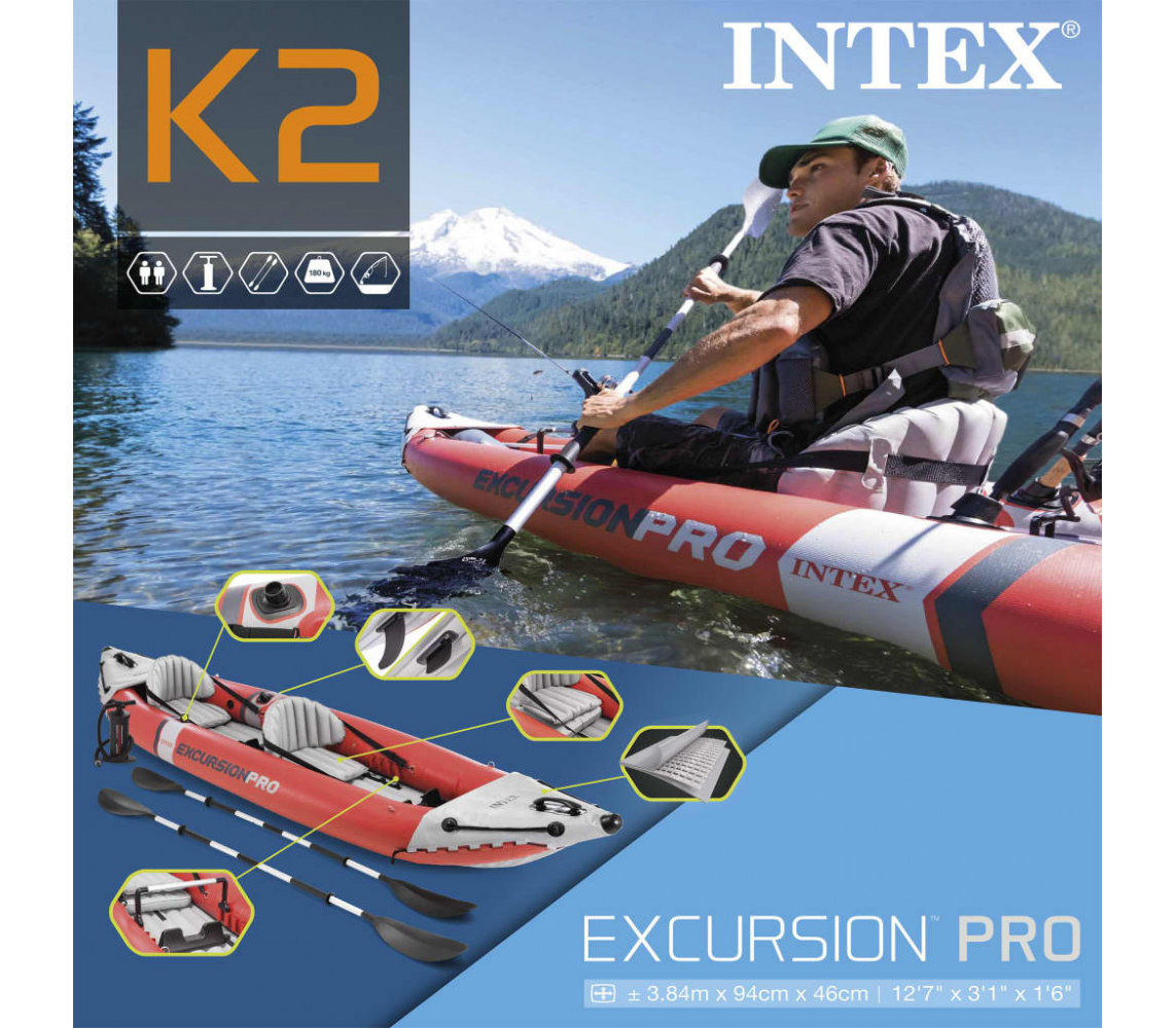 Intex Надуваем двуместен каяк PRO Excursion 384х94х46см ⋙ PLS-68309NP ...