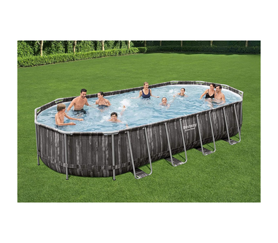Bestway басейн с тръбна конструкция POWER STEEL Ø732x366x122см имитация на дърво