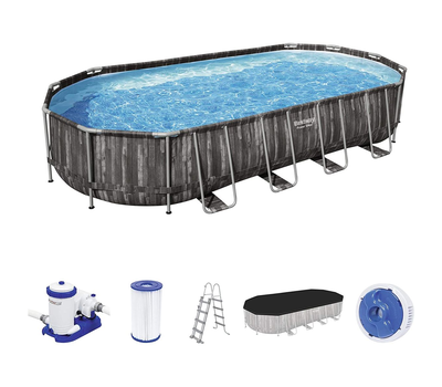 Bestway басейн с тръбна конструкция POWER STEEL Ø732x366x122см имитация на дърво