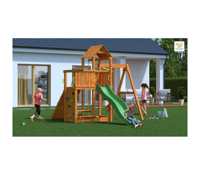 Fungoo ACTIVER дървена площадка  с пързалка и люлка